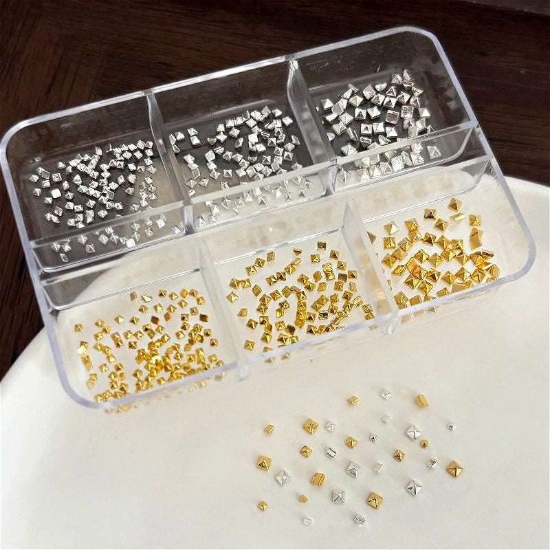 Gun Black Square Rivet Metal Round Ball Cone Alloy Fork Spoon Punk Stars Bowknot Pearl Nail Art Accessories Decorations Manicure
