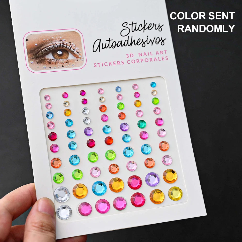 132/162/216/900pcs Coorful Diamonds Tattoos Stickers 3/4/5/6mm Face Rhinestones Tattoo for Party Body/Eye Makeup Gem Accessories