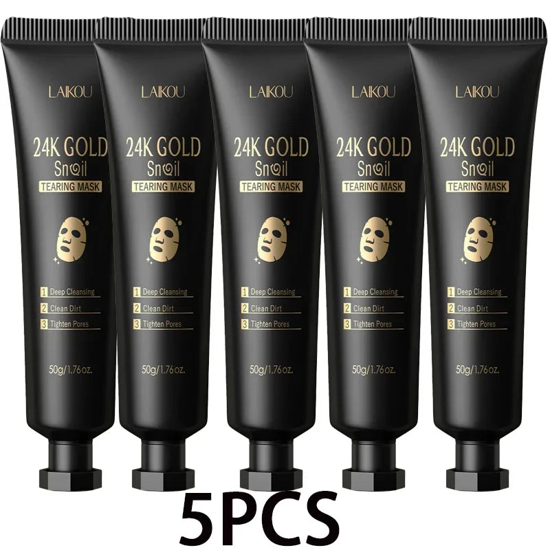 Laikou 24K Gold Snail Peel Off Mask Powerful Pore Cleaner Blackhead & Dirt Remover Detoxifying Facial Shining Skin Care 50g