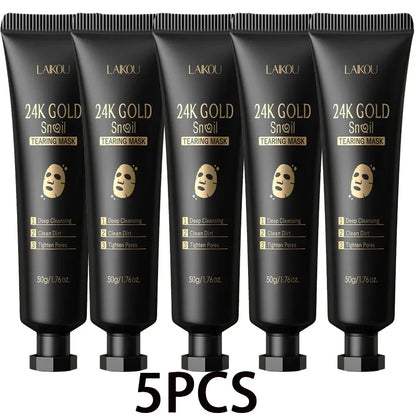 Laikou 24K Gold Snail Peel Off Mask Powerful Pore Cleaner Blackhead & Dirt Remover Detoxifying Facial Shining Skin Care 50g