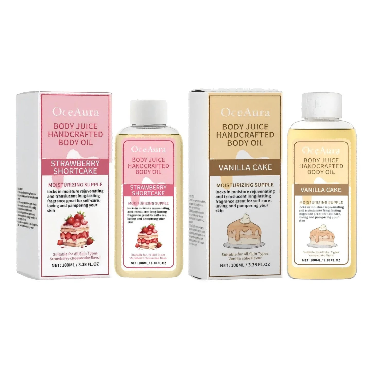 OceAura Vanilla Scented Body Oil Long Lasting Fragrance Moisturizing Skin Rejuvenation Coconut Oil Strawberry Body Massage Oil