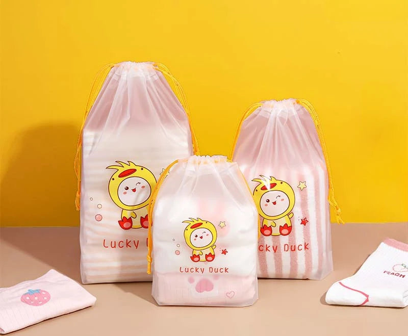 1pc Cute Cartoon Clear Drawstring Storage Bags Women Girls Transparent Bathroom Organizer Towel Brush Cosmetic Makeup Bags