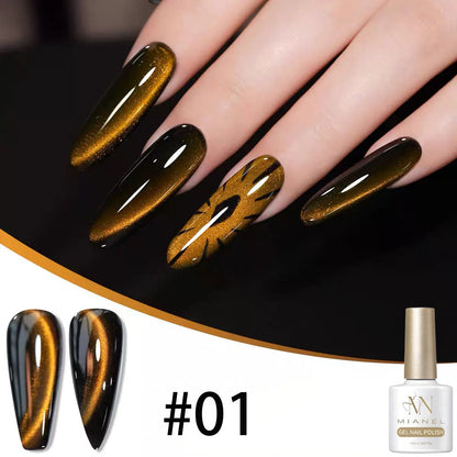 10ML 1-10PCS 2025 New Sunset Cat's Eye Nail Polish Series Amber Glass Beads Magnet Gel Nail Polish Nail Art Gold Brown Nails