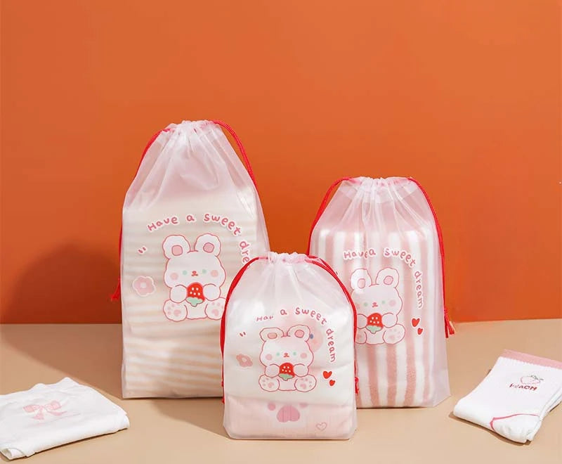 1pc Cute Cartoon Clear Drawstring Storage Bags Women Girls Transparent Bathroom Organizer Towel Brush Cosmetic Makeup Bags