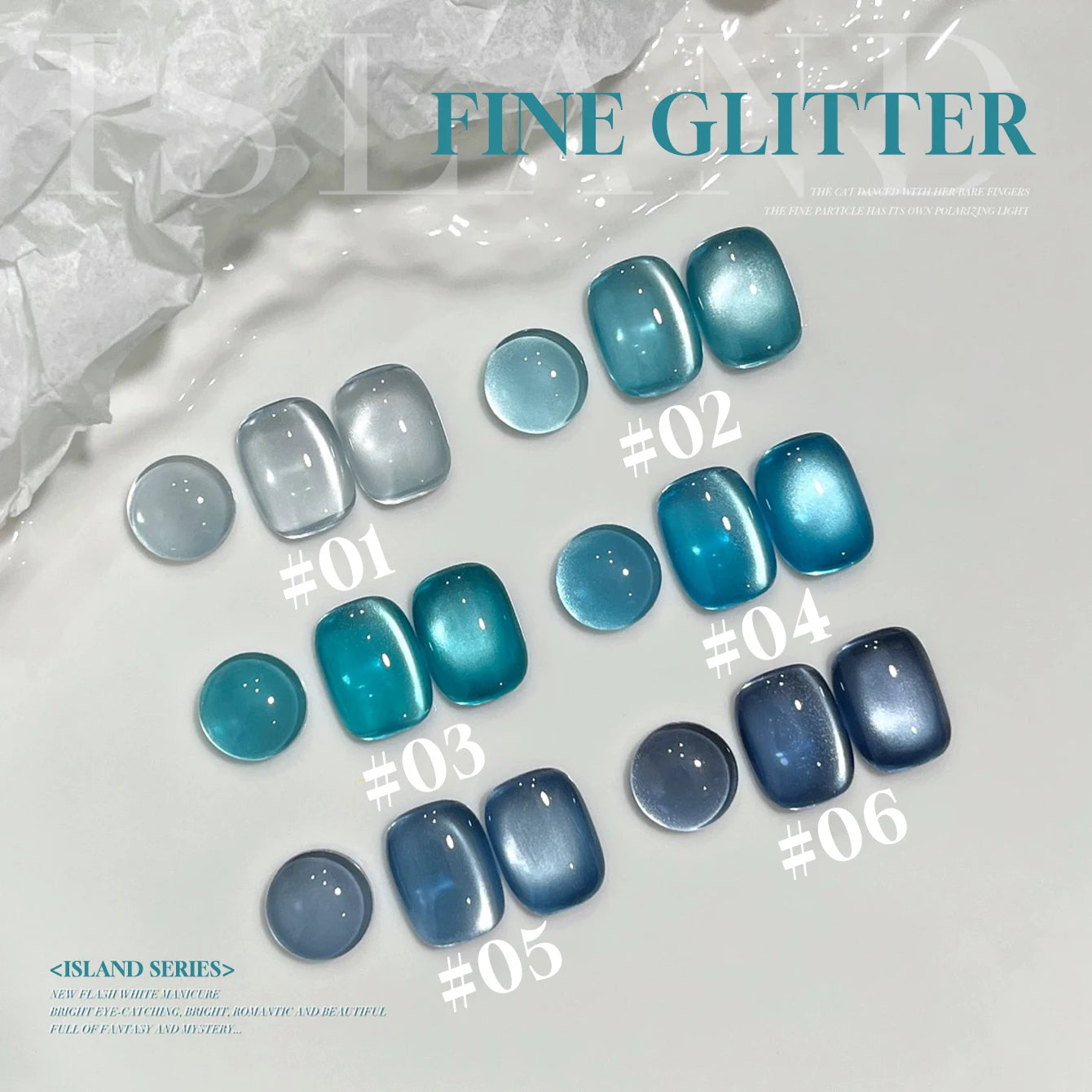 12ML 1-6PCS Summer And Autumn Island Glass Bead Magnet Cat Eye Gel Nail Polish Blue Nails Nail Art Nail Supplies