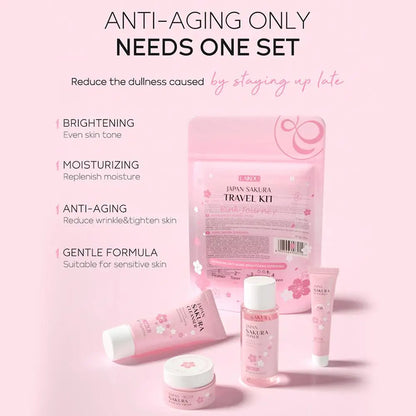Sakura skin care sets with cleanser, serum, eye cream, facial cream, sunscreen beauty products for women, travel skin care kit