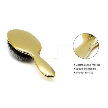 Premium Gold And Silver Boar Bristle Hair Brush Oval Paddle Anti Static Massage Comb For Hair Growth And Styling