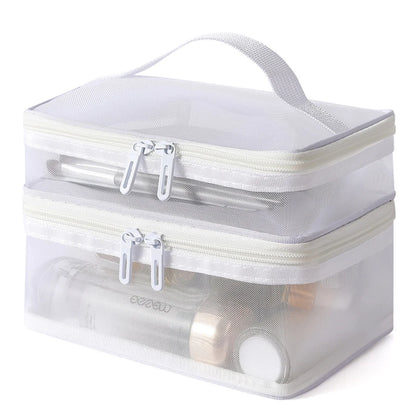 Travel 2 Layers Cosmetic Organizer Bag Transparent Folding Mesh Zipper Storage Pouch Large Capacity Makeup Wash Kit Bag 2024