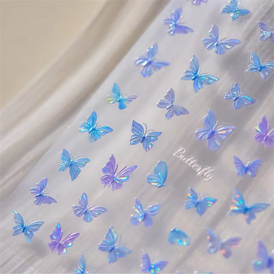 5D Relief Glitter Butterfly Nail Stickers DIY Aurora Nail Art Decorations Manicure Decals Makeup Stickers