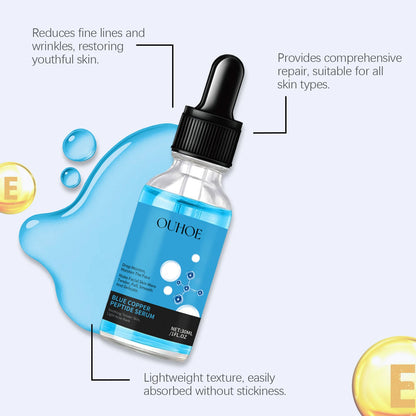 OUHOE Blue Copper Peptide Facial Serum Deep Moisturizing Lock in Water Making Skin Softer Restore Radiant for Daily Skin Care