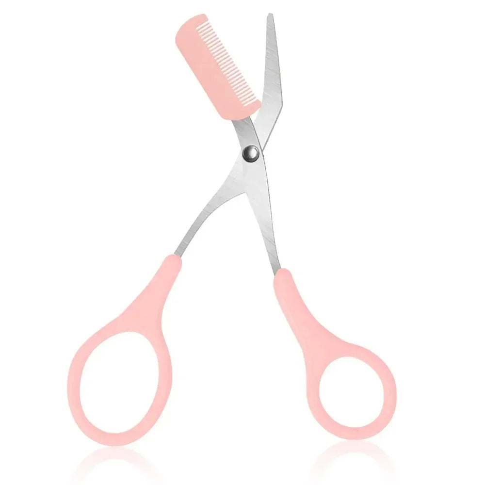 Stainless Steel Eyebrow Trimming cissors with built-in Comb Pink/White/Black SPrecise Grooming Tool Creating Perfect Eyebrows