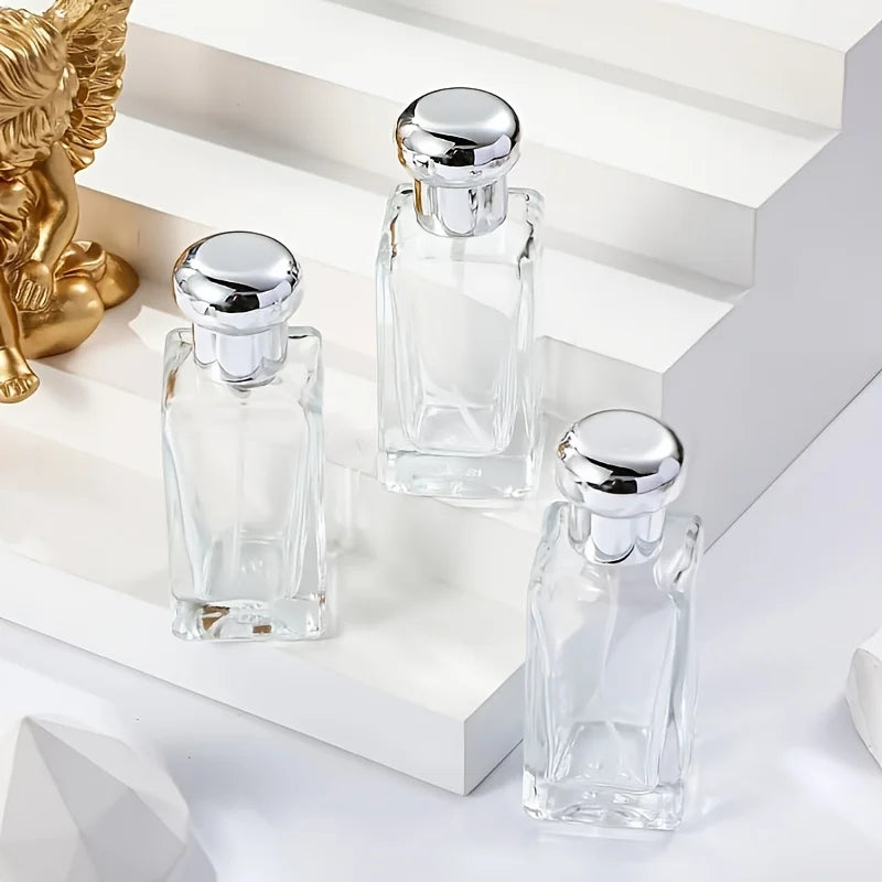 1/2/3 pieces of 30ml round glass refillable perfume spray bottles with silver lids - low oil content, featuring asimple