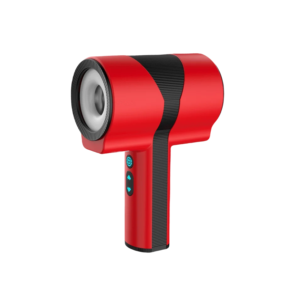 Men's masturbator with 7 types of vibration, 5 types of thrust, and 5 types of rotation. Dual inner chambers are soft and comfor