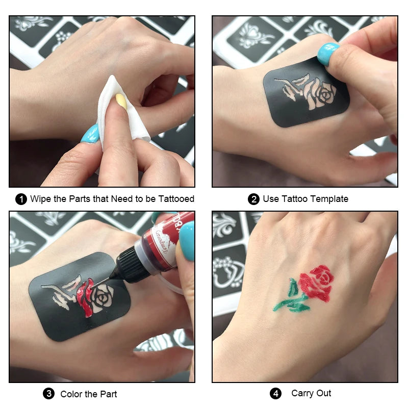 Long-Lasting Temporary Tattoo Inks with 3 Tattoo stickers Kit,Freehand Painting Gel for Makeup Trend Party Tattoos for Face Body