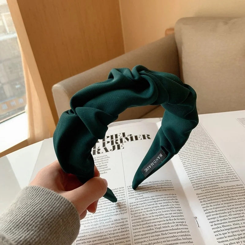 Korean Hair Accessories Solid Color Cotton Crumpled Women's Head Hoop Wide Bezel Makeup Hairbands for Ladies Headwear 2023 New