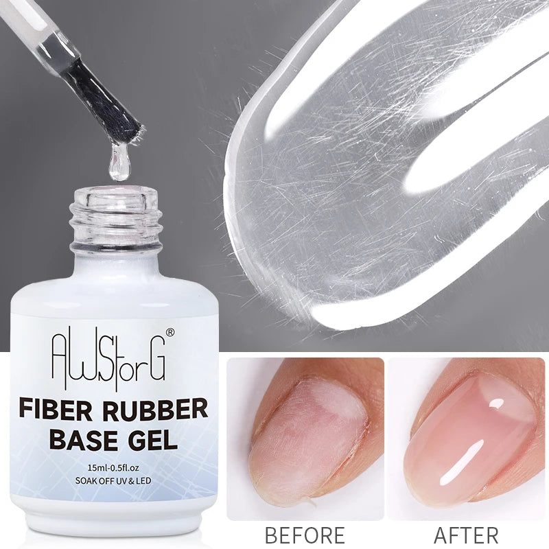 AWStorG 15ML Fiber Rubber Base Gel For Broken Nail Repaired Fiberglass Clear Quick Building Soak Off  UV Construction Gel
