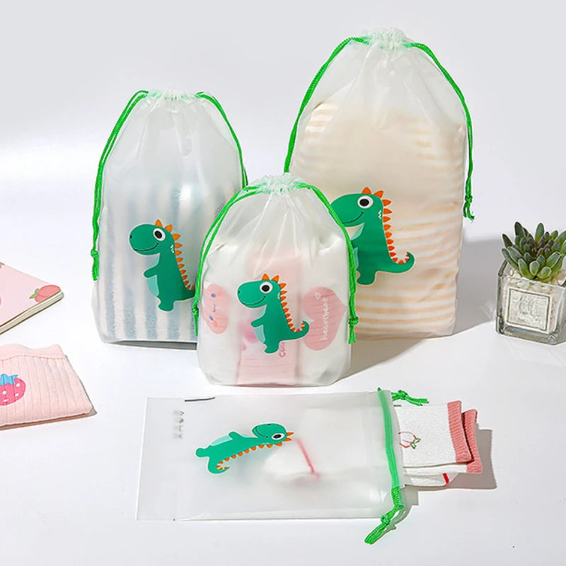 1pc Cute Cartoon Clear Drawstring Storage Bags Women Girls Transparent Bathroom Organizer Towel Brush Cosmetic Makeup Bags