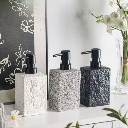 High End Stone Texture Ceramic Lotion Bottle for Home Hotel Multi Purpose Shampoo Hand Wash Bottle Durable Anti Slip Design