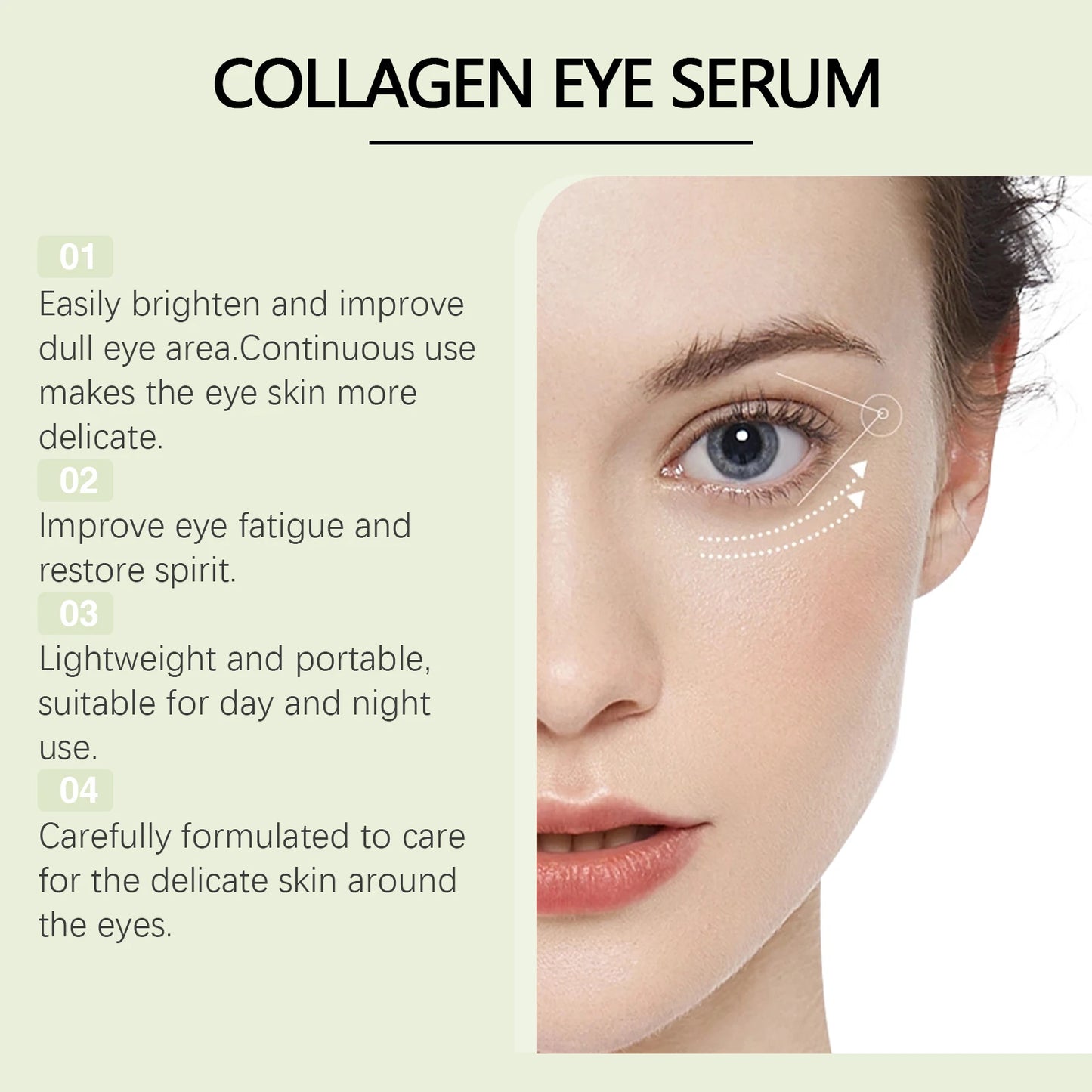 HOYGI Collagen Eye Serum Anti Puffiness Eye Bags Anti Dark Circles Moisturizing Tightening Reduce Fine Lines Skin Care Roller