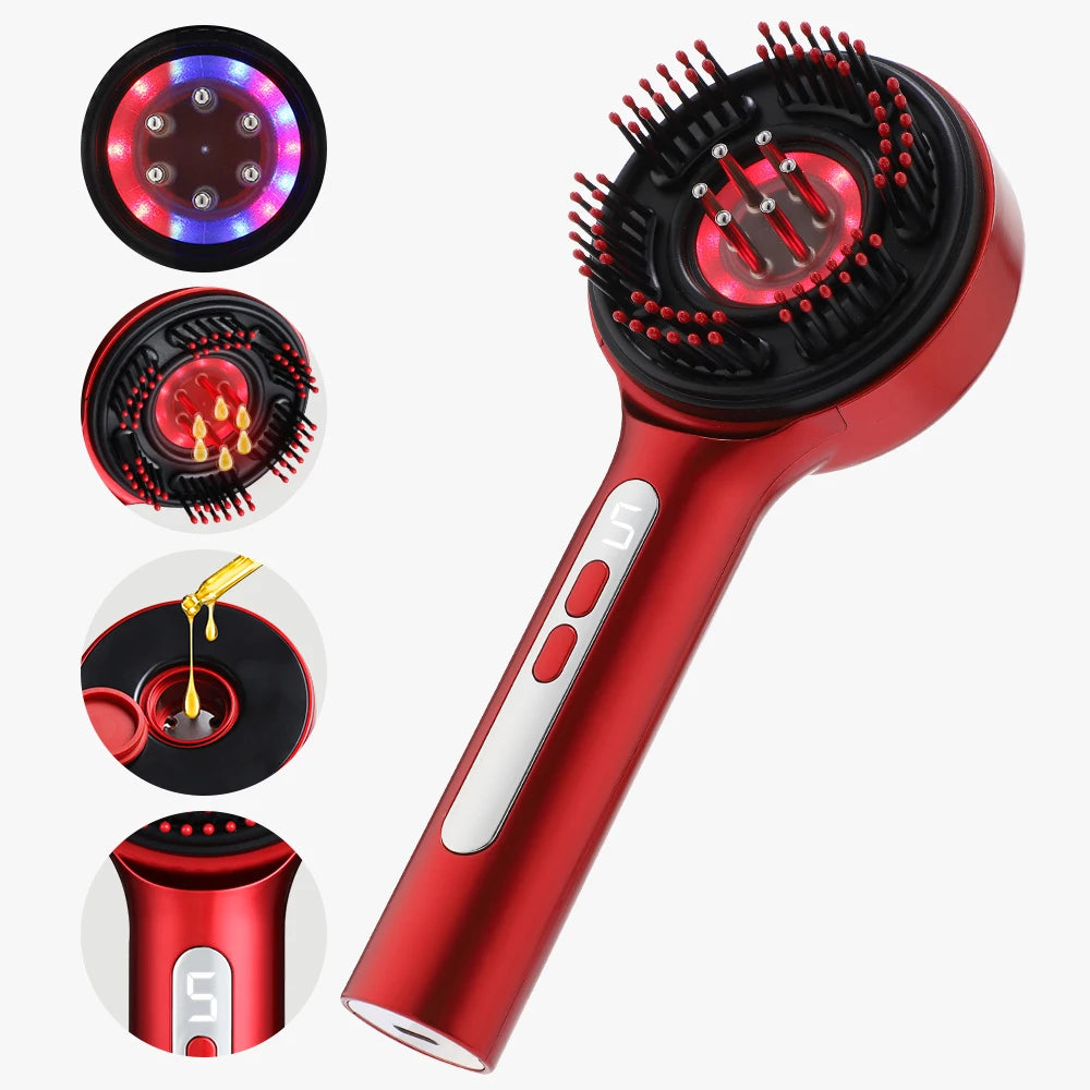 Electric Head Massager Hair Growth Comb Scalp Relax Massager LED Light Therapy Anti Hair Loss Scalp Brush Liquid Oil Applicator