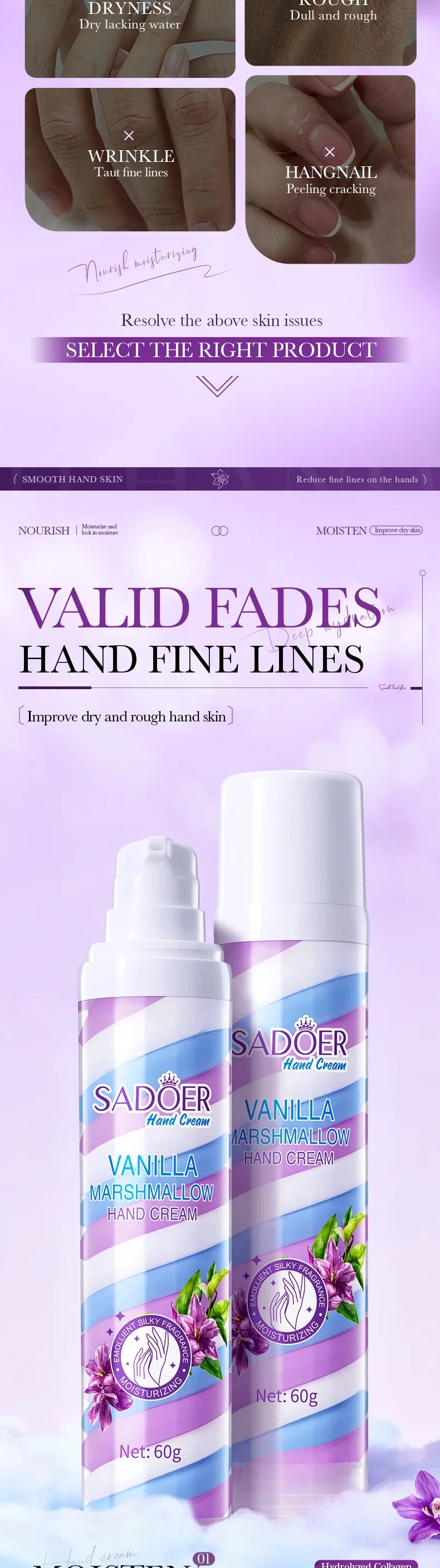 Fruit Marshmallow Hand Cream 60g – Tri-Color Nourishing Formula with Sweet Scent, Deeply Moisturizing Care for Dry Winter Hands