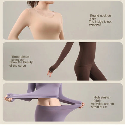 Winter Thermal Pairing Hyaluronic Acid Skincare Shirts Ultra-Thin High-Elastic Long Sleeve Underwear Women's Base Layer Sets
