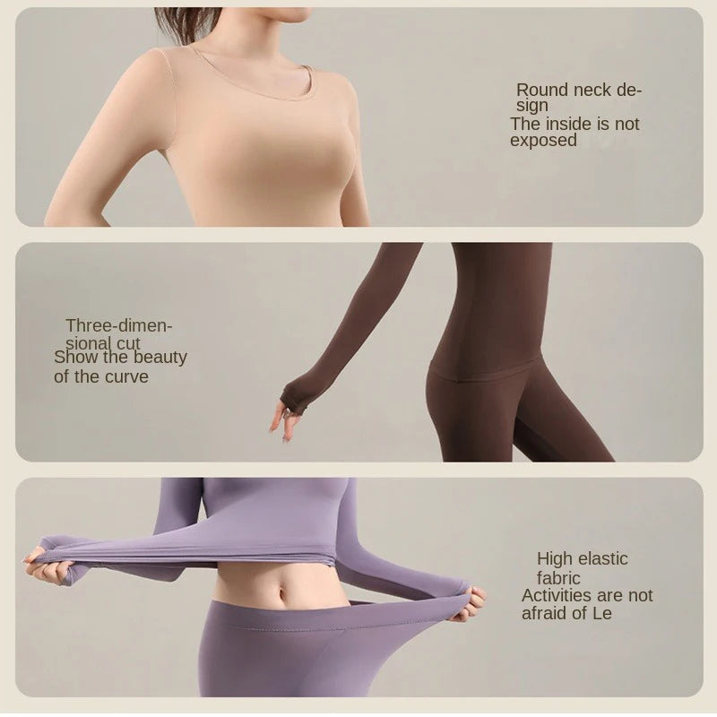 Winter Thermal Pairing Hyaluronic Acid Skincare Shirts Ultra-Thin High-Elastic Long Sleeve Underwear Women's Base Layer Sets