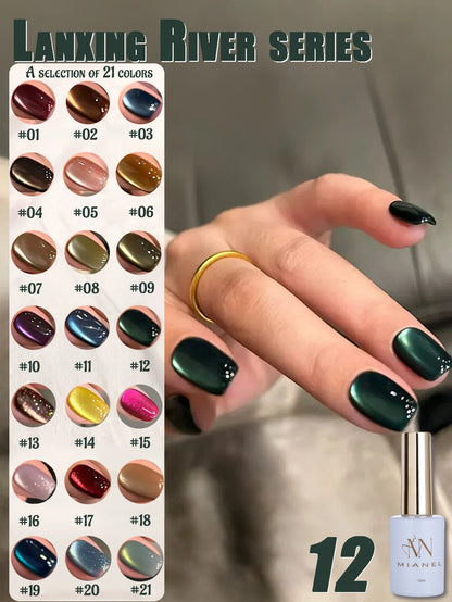 10ML 1-21PCS 2025 Autumn New Emerald Green Magnet Cat's Eye Gel Nail Polish Green Whitening Glass Bead Cat Eye Nail Polish