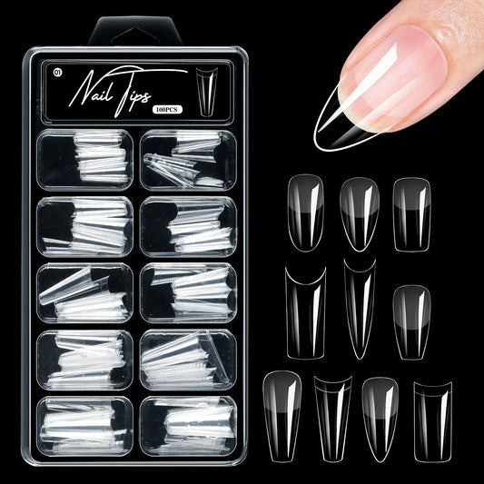 100pcs False Soft Gel Nail Tips Half/Full Cover Double-Use Press On Acrylic Nails Almond Coffin Stiletto Fake Nails Supplies