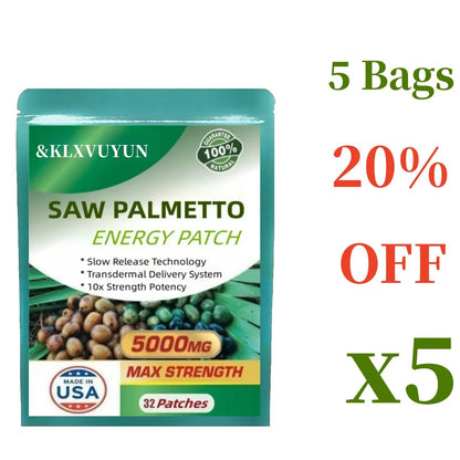 Saw Palmetto Extract 5000 mg, Prostate Health, Urinary Tract Support, DHT Blocker for Men and Women Hair Growth,32 Patches/bag