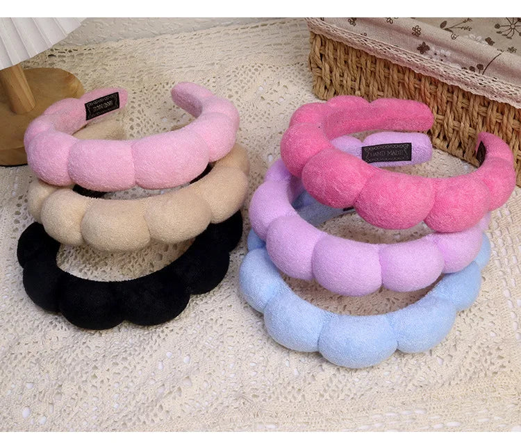 Fashion Microfiber Washing Wristbands Scrunchies Puffy Headband Spa Bubble Headband for Washing Face Makeup Shower Skincare