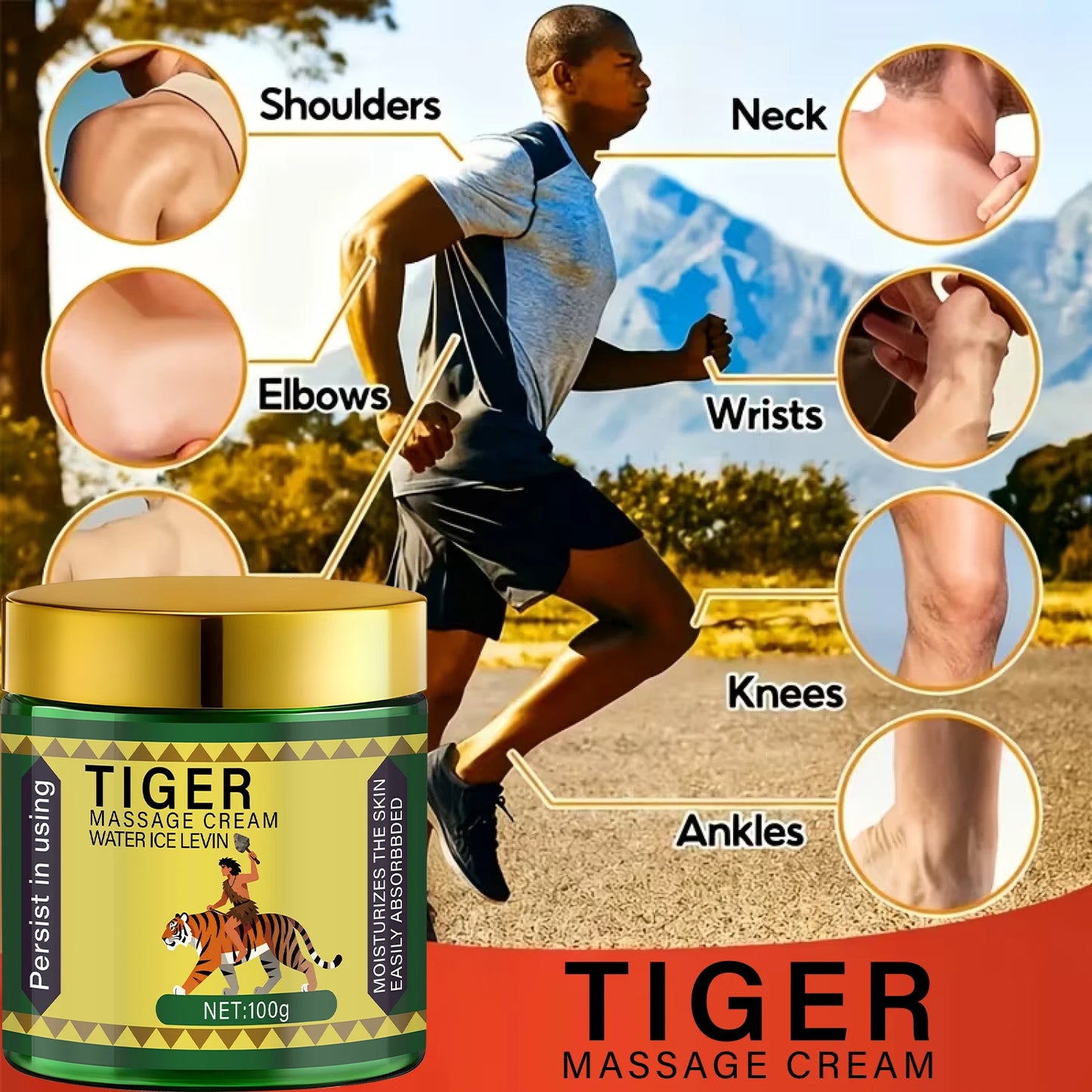 Tiger Massage Cream Moisturizes the Skin; Easily Absorbed. Persistent Soothing; Deeply Nourishing. Water Ice Levin. Net 100g.