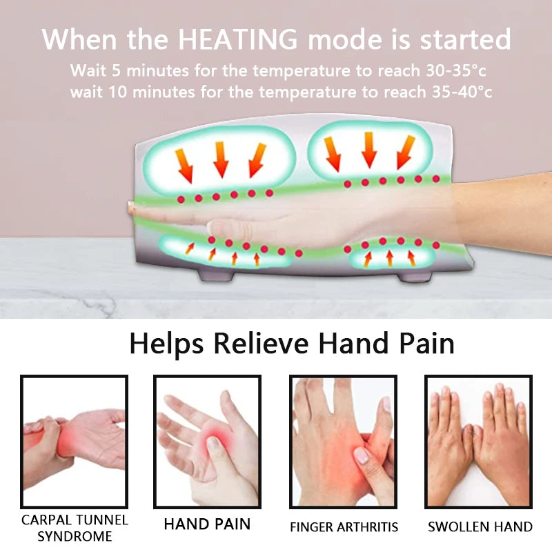 Electric Hand Massager Heat Cordless with Air Compression Finger Acupoint Palm Finger Massage Machine for Arthritis Pressure