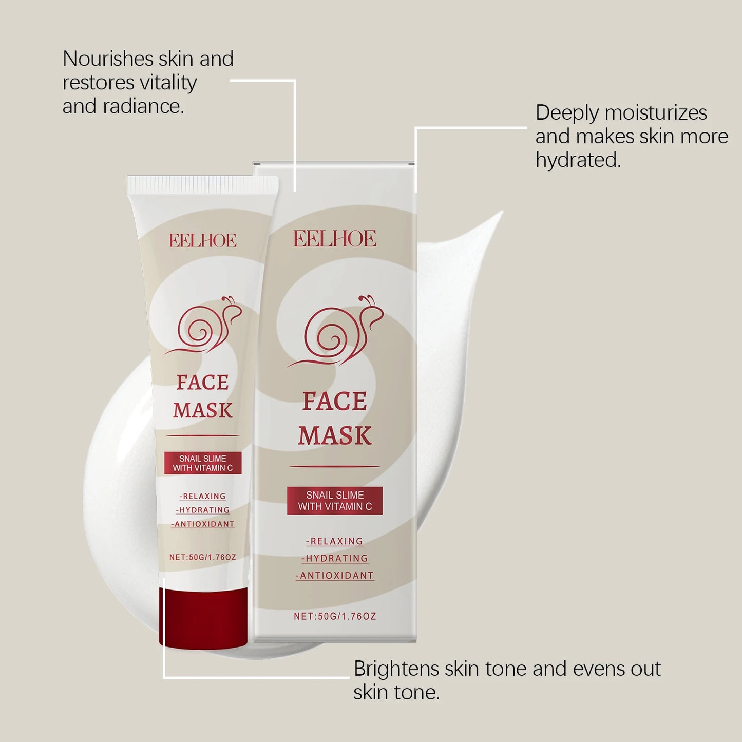 Snail Vitamin C Smear Mask Hydrating Firming Pore Refining Facial Care Fade Spots Blemishes Brightening Gentle Face Skincare