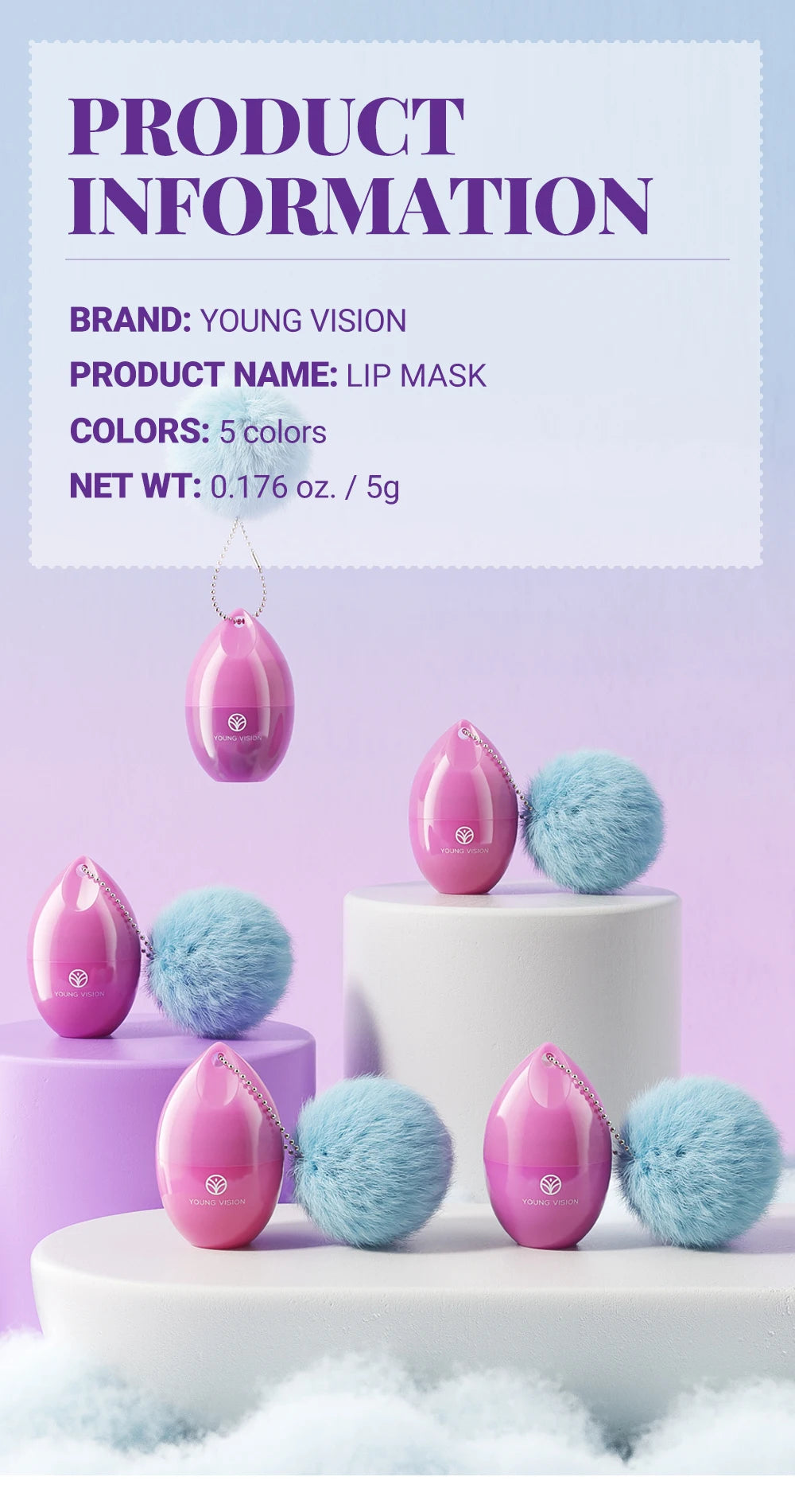 5-Color Lip Mask - Cherry & Strawberry Scented Jelly, Moisturizing Lip Care, Repair & Fade Lip Lines, For Lipitis Relief