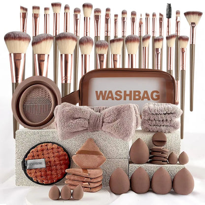 CHARMINGPOSE Makeup Brush Set, Portable Travel Brushes & Cleaning Tools, Daily Use Professional Women's Makeup Kit, 56-Piece