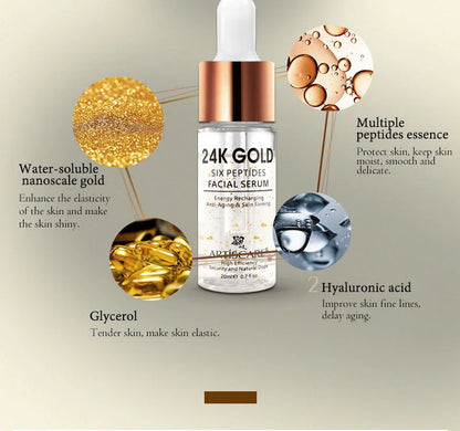 ARTISCARE 24k gold serum six peptides 20ml whitening moisturizing hyaluronic acid serum for face anti wrinkles facial skin care