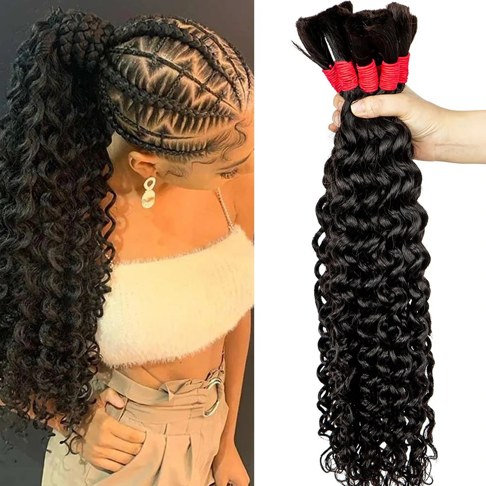 Bulk Human Hair for Braiding 22 24Inch Deep Wave Bulk Human Hair for Boho Braids No Weft 100% Curly Human Hair Bulk Crochet