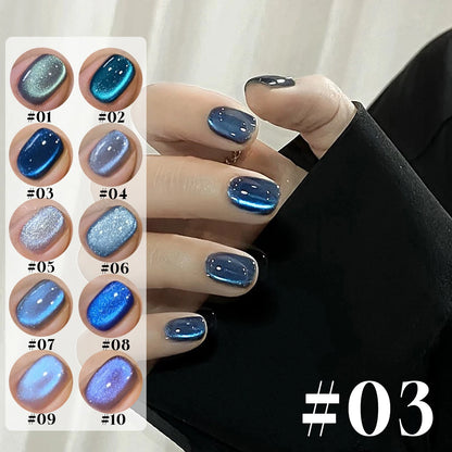 12ML 1-6PCS Blue Glass Bead Island Magnetic Moonlight Cat Eye Gel Nail Polish 2025 New Style Popular Gel Polish Nail Supplies