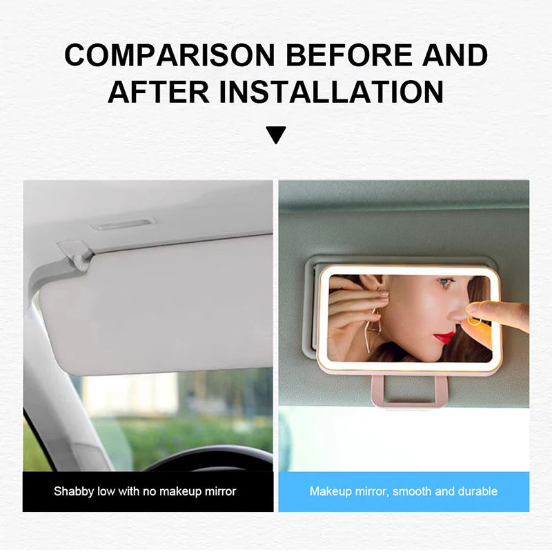 SEAMETAL Car Interior Mirrors Sun Visor Plate LED Makeup Mirror for Girls Women Rechargeable Fill Light Universal Vanity Mirror