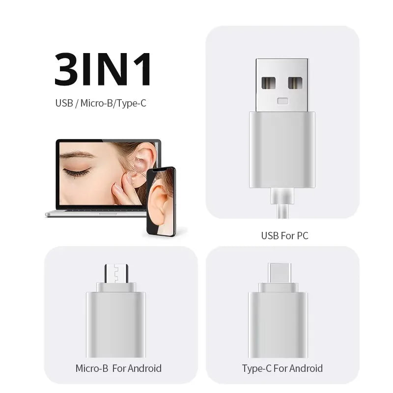 5.5MM HD Visual Ear Endoscope 3in1 USB Otoscope Ear Wax Removal IP67 Endoscope Mini Camera Otoscope Health Care For PC Android