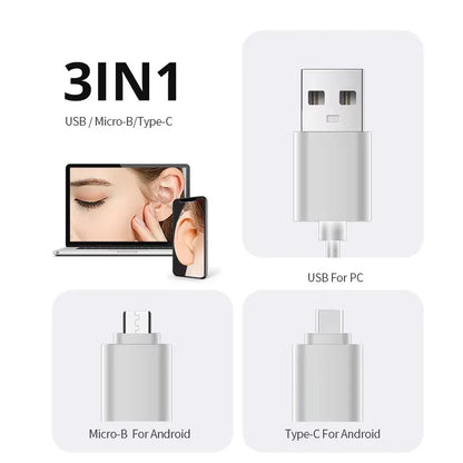5.5MM HD Visual Ear Endoscope 3in1 USB Otoscope Ear Wax Removal IP67 Endoscope Mini Camera Otoscope Health Care For PC Android