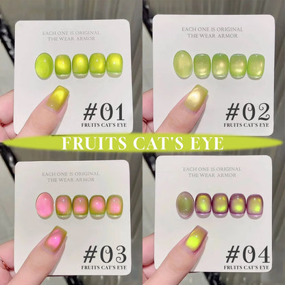 12ML 2025 New Guava Cat Eye Nail Gel Polish - Grape Green Shade with Whitening Effect, Dual-Light Glass Bead Cat Eye Finish