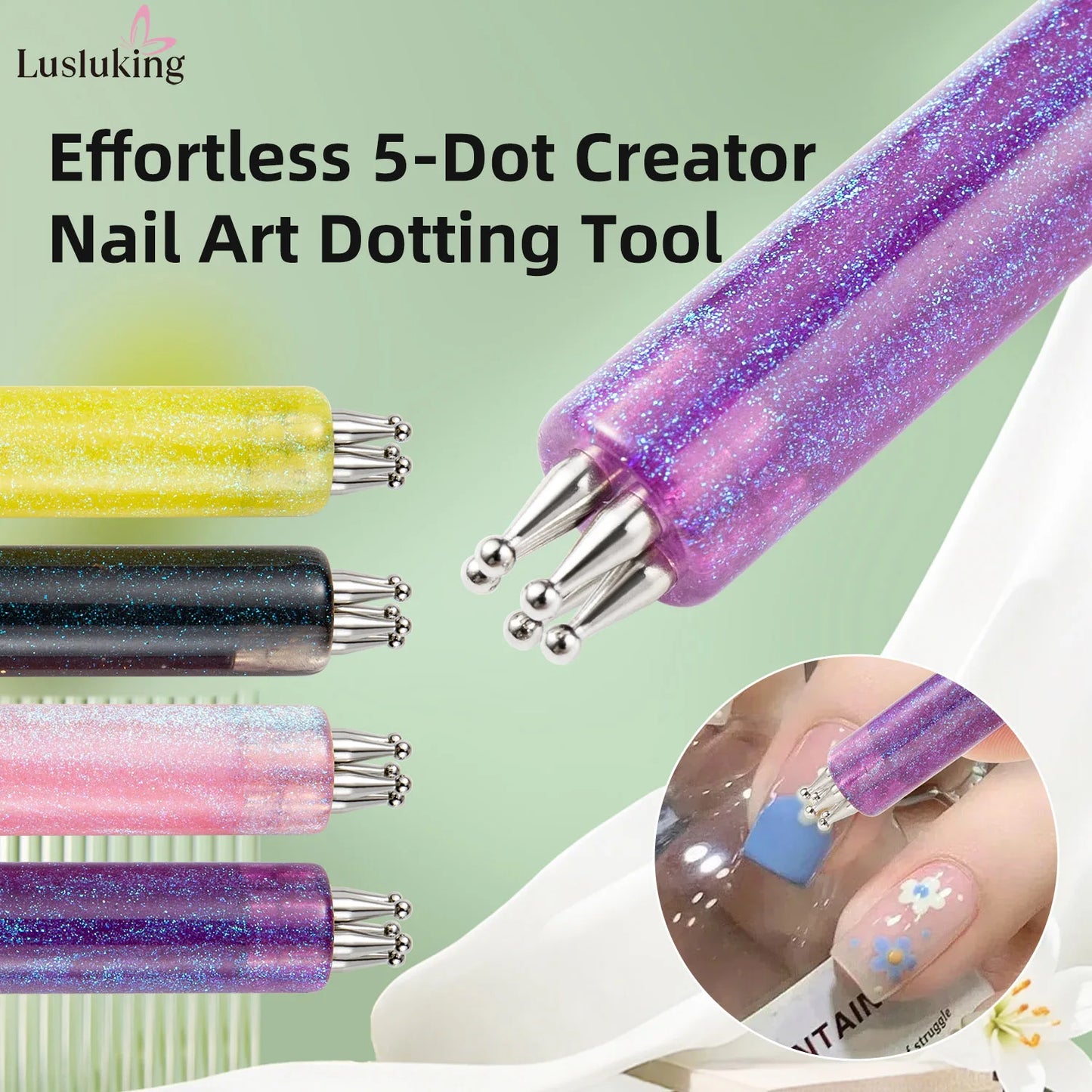 DIY Nail Art 5-Petal Dotting Tool Flower Creator 1.8mm Fine Tip Rhinestone Pickers Glitter Handle Manicure Nail Tools Brushes