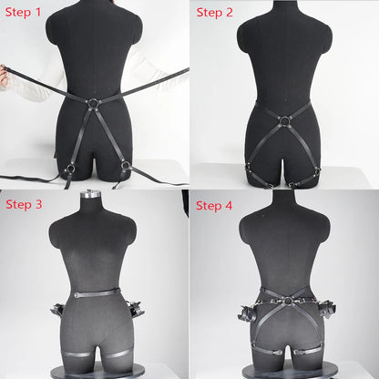 Ladies' punk style bondage art adjustable circular cuffs&thigh straps, essential for intimate role-playing