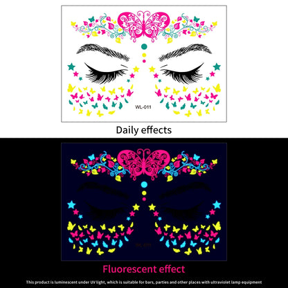 28Pcs Gold Glitter Powder Fluorescent Waterproof Face Tattoo 14x15cm Butterfly/Flowers Makeup Sticker DIY Party Neon Face Decal