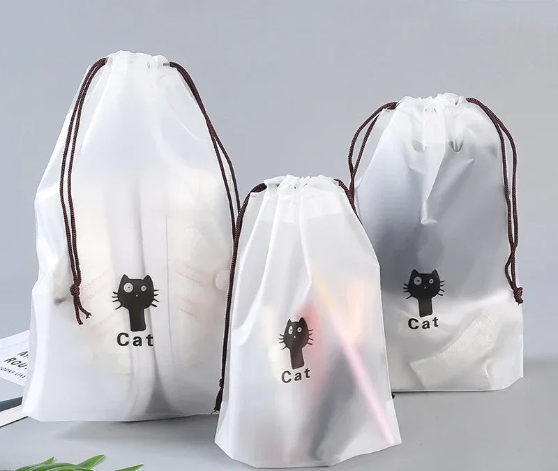 1pc Cute Cartoon Clear Drawstring Storage Bags Women Girls Transparent Bathroom Organizer Towel Brush Cosmetic Makeup Bags