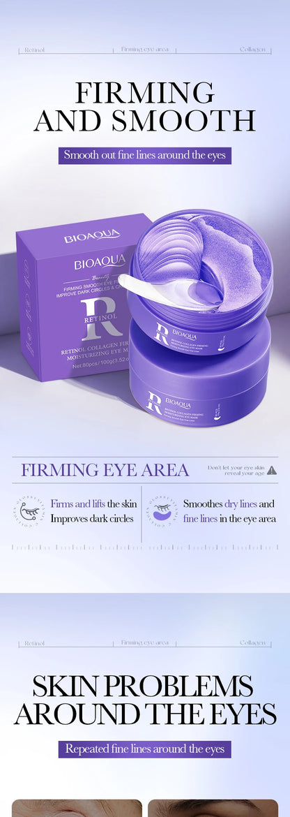 80pcs BIOAQUA Crystal Collagen Eye Mask Anti Dark Circles Anti-Wrinkles Moisturizing Whitening Anti-Aging Retinol Eye Patches