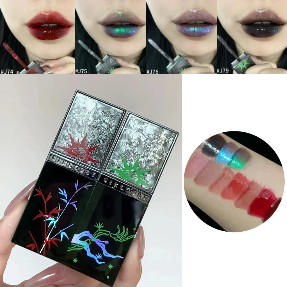 Girlcult Shimmer Lipgloss Green Chameleon Glitter Pearlescent Lipstick Longlasting Hydrating Lipshade 3.5g Girlcut Cosmetic