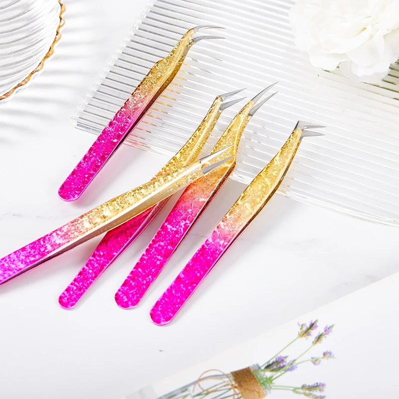 1 Pc Eyelash Tweezers Ice Flower Anti-static 3D Accurate Eyebrow Grafting False Lashes Extension Supplies Makeup Tweezer Tools